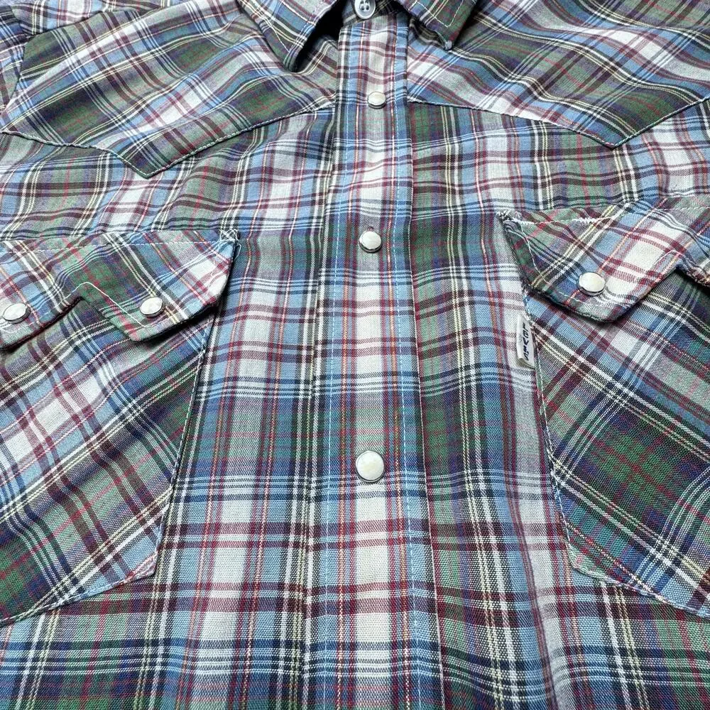 1970's Levi's Shirt Mens L Plaid Western Pearl Snap LS Vintage Tapered Fit